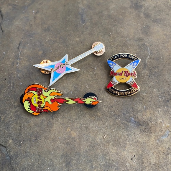 Hard Rock Cafe Jewelry - Hard Rock Cafe Pins guitars and emblem lot of 3